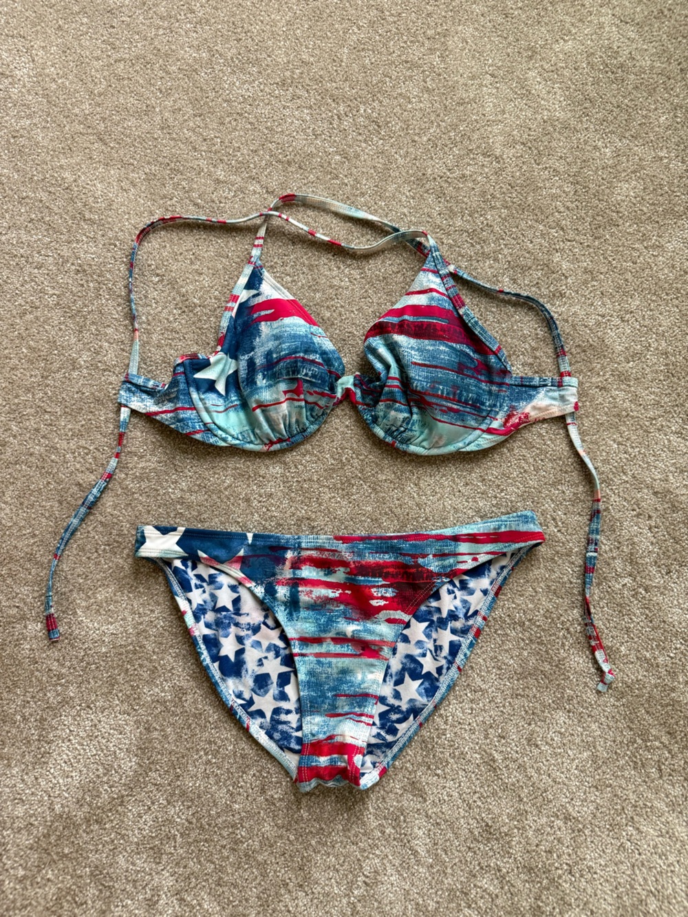 Body Glove Red White Blue Striped & Star Bikini Solo Cup D